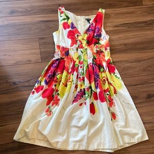 Floral and cream sleeveless dress